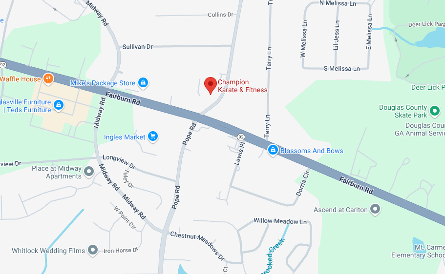 Map showing location of Champion Karate